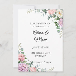 Aquarelle Peony et Eucalyptus Faire-part de mariag