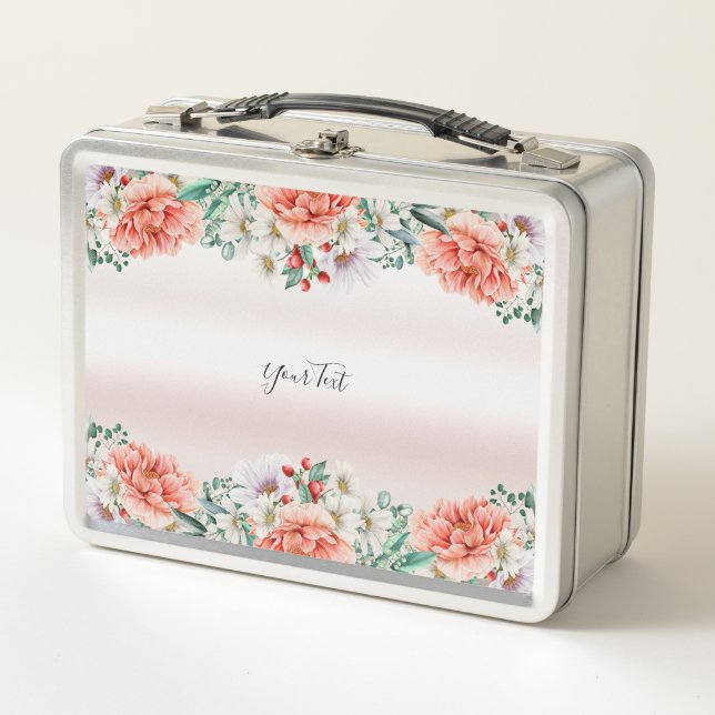 Aquarelle Peony Flower Metal Lunchbox (Devant)