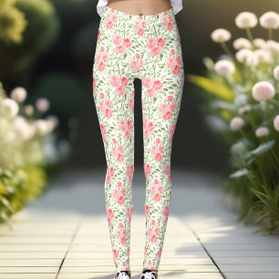 Aquarelle Peony motif floral Peach Leggings