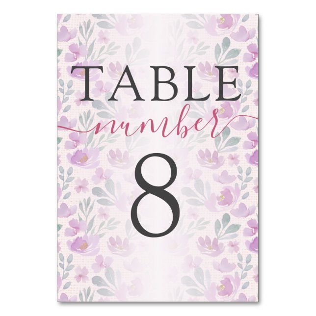 Aquarelle Peony rose et Lilac Numéro de table (Dos)