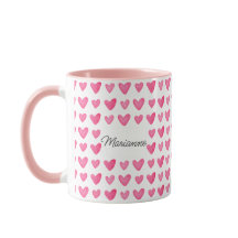 Aquarelle personnalisable Coeurs roses Mug
