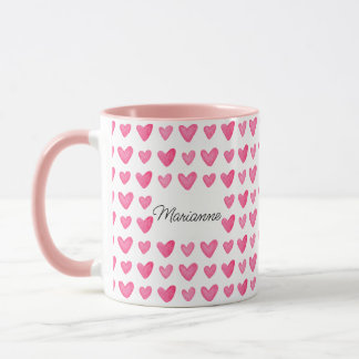 Aquarelle personnalisable Coeurs roses Mug