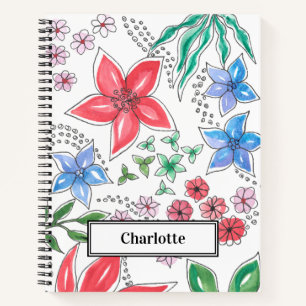 Aquarelle personnalisée Carnet floral spirale