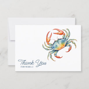 Aquarelle personnalisée Crab Beach Merci Cartes