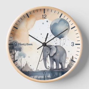 Aquarelle personnalisée Horloge éléphante