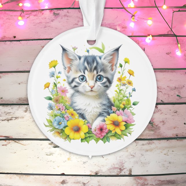 Aquarelle personnalisée Kitten Fleurs Noël (Créateur téléchargé)