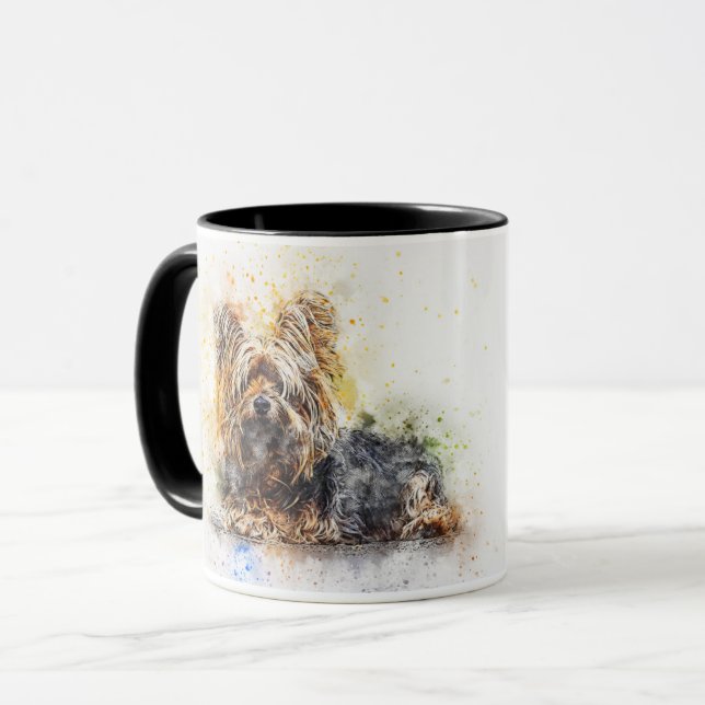 Aquarelle personnalisée Yorkie Terrier Combo Mug (Devant gauche)