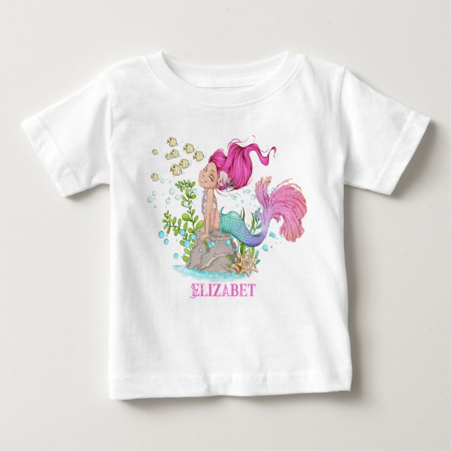 Aquarelle Petite Sirène Anniversaire T-shirt bébé (Devant)