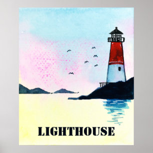 Aquarelle Phare Poster Mur Art Print