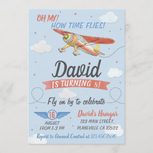 Aquarelle pilote et avion Invitation d'anniversair