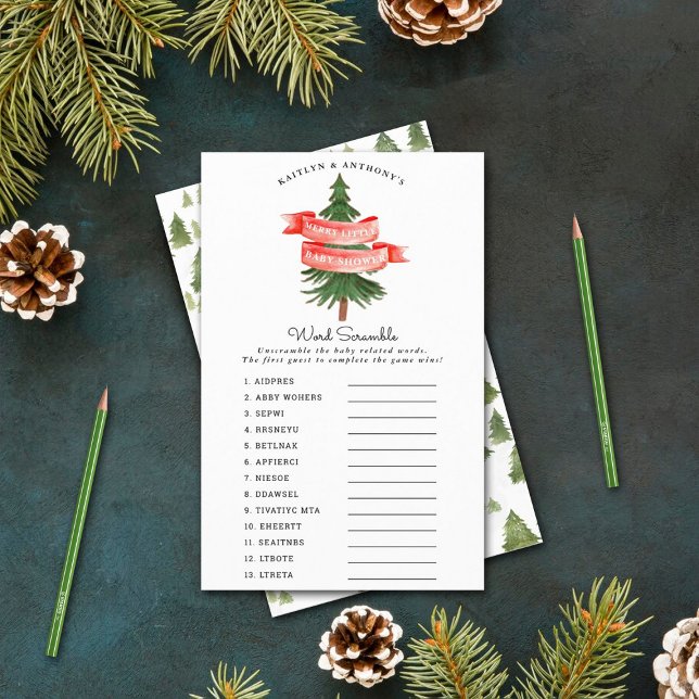 Aquarelle Pine Arbre Joyeux Petit Baby shower Jeu (Créateur téléchargé)