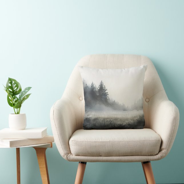 Aquarelle Pine Arbres Misty PaysageJeter Coussin (Chaise)