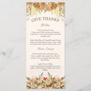 Aquarelle Pine Cône et Floral Thanksgiving Menu