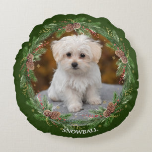 Aquarelle Pinecone Wreath Pet Photo Coussin rond