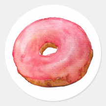 Aquarelle Pink Donut Sticker Illustration alimenta