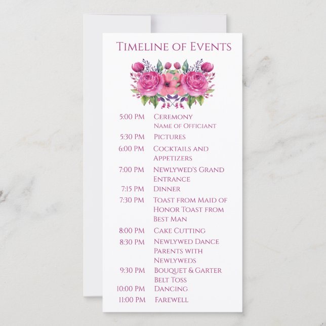 Aquarelle Pink Flower Bouquet-Wedding Programme- (Dos)