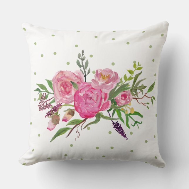 Aquarelle Pink Peonies Accent Coussin (Recto)