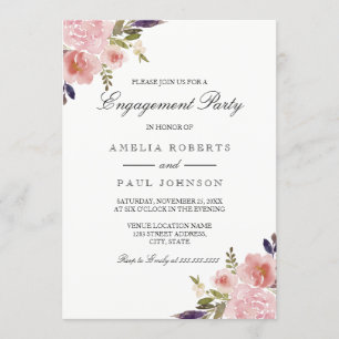 Aquarelle Pink Peonies Engagement Invitation