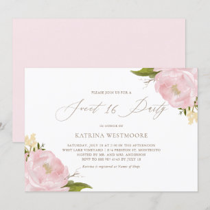 Aquarelle Pink Peonies Sweet sixteen Invitation