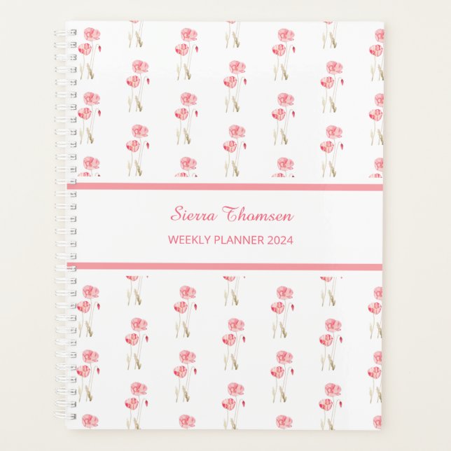 Aquarelle Pink Poppies Floral Weekly Planner (Devant)