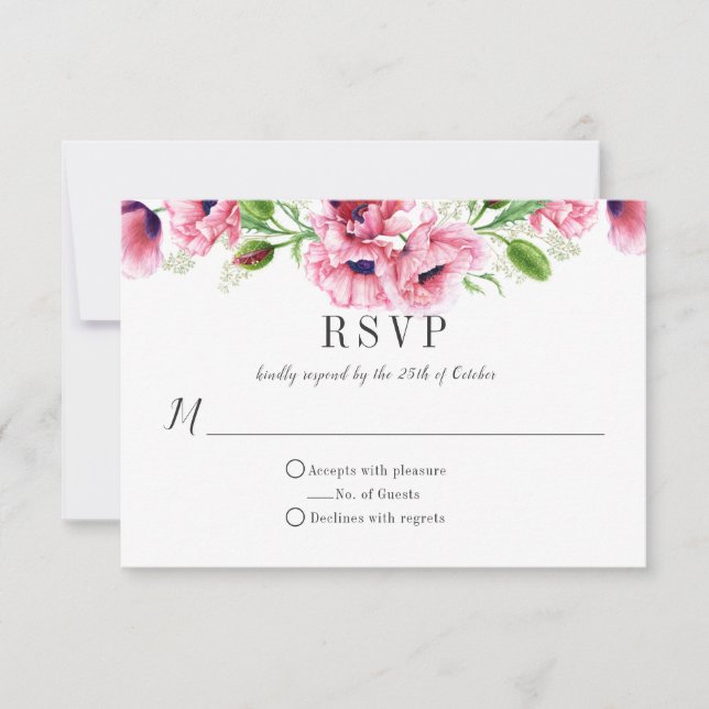 Aquarelle Pink Poppies Verdure RSVP (Devant)