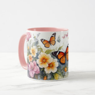 Aquarelle Pink Series Papillon Flower Mug