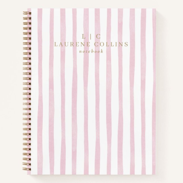 Aquarelle Pink Stripes Carnet moderne (Devant)