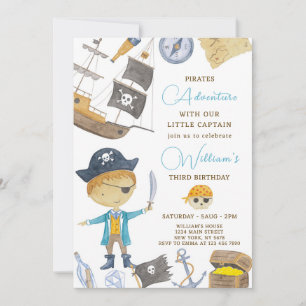 Aquarelle Pirate Invitation Anniversaire
