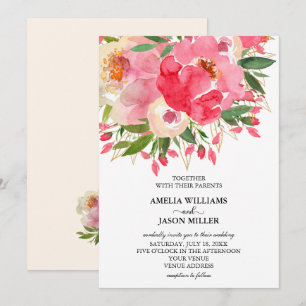 Aquarelle pivoines Floral Wedding Invitations