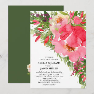 Aquarelle pivoines Floral Wedding Invitations
