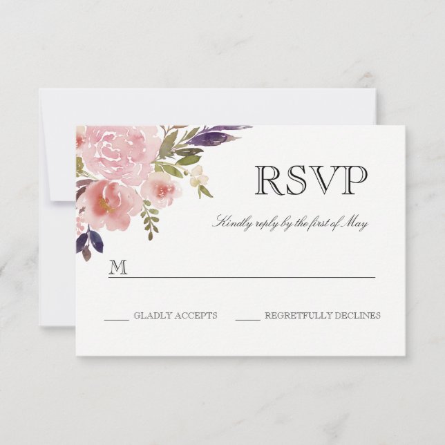 Aquarelle pivoines rose violet RSVP (Devant)
