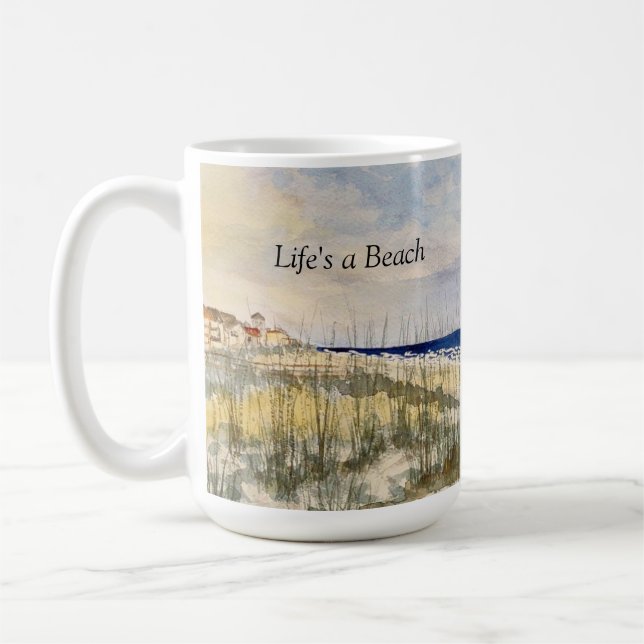 aquarelle plage, la vie est une plage, tasse à caf (Gauche)