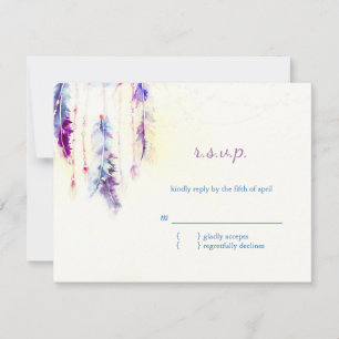 Aquarelle Plumes Boho Wedding RSVP