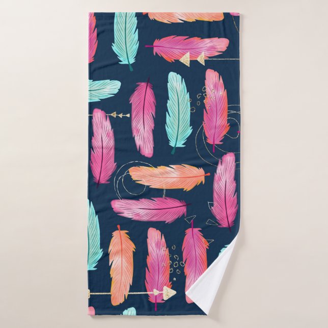 Aquarelle plumes sans couture motif boho avec fea (Serviette de bain)
