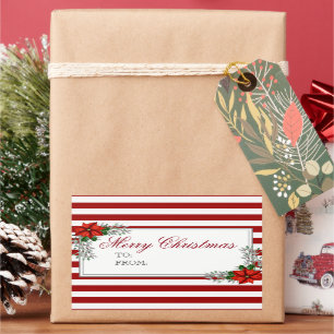 Aquarelle Poinsettia Étiquette de Noël