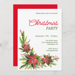Aquarelle poinsettia fête de Noël Invitation