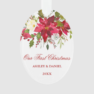 Aquarelle Poinsettia Floral First Christmas Rd