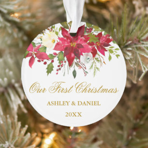 Aquarelle Poinsettia Or Floral Premier Noël