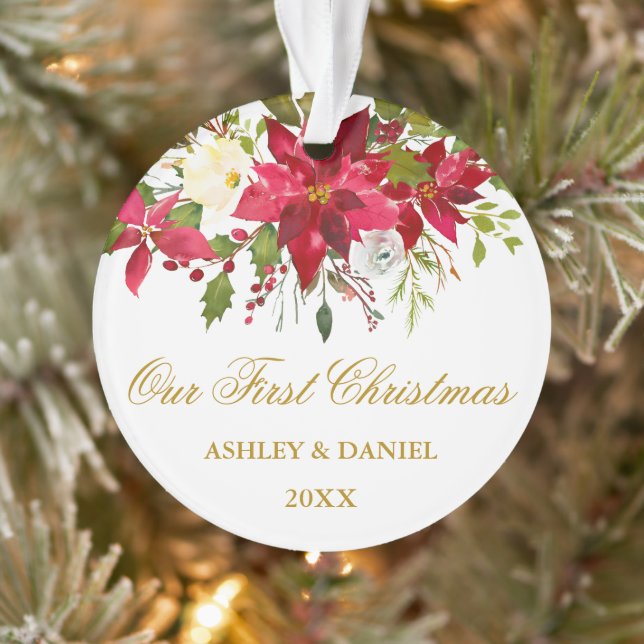 Aquarelle Poinsettia Or Floral Premier Noël (Arbre)