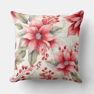 Aquarelle Poinsettia Oreiller de Noël