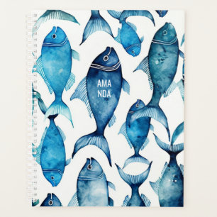 Aquarelle poisson bleu Enseignant et bureau naut