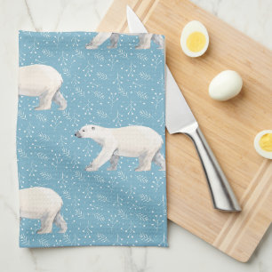 Aquarelle Polaire Ours Bleu Serviette de cuisine