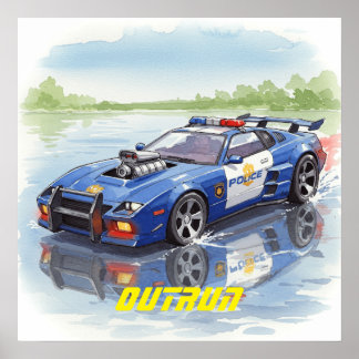 Aquarelle Police Voiture Outrun Poster Wall Art