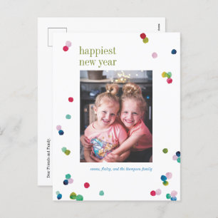 Aquarelle Polka Dot Poms Nouvel An Photo Carte Pos