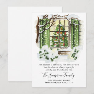 Aquarelle Porte de Noël Faire-part de déménagement