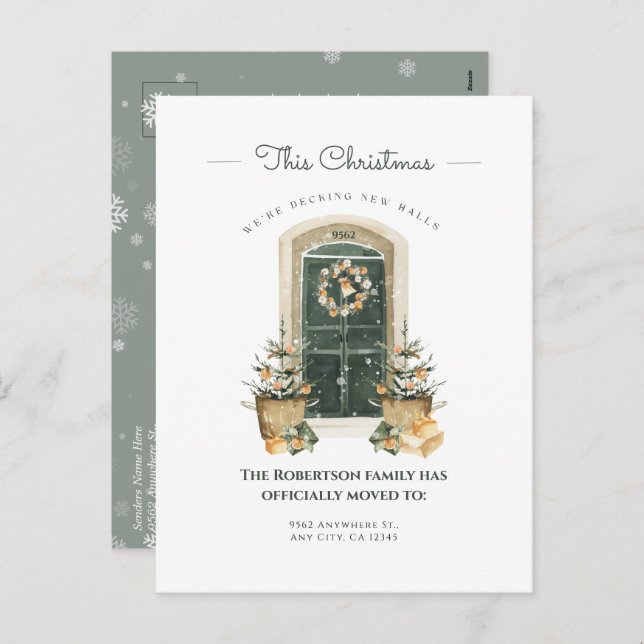 Aquarelle Porte verte Hiver Nouveau Faire-part (Devant / Derrière)