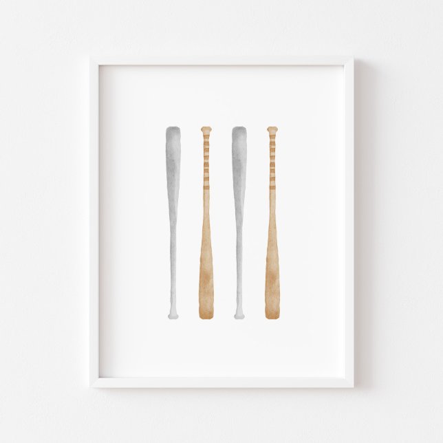 aquarelle poster de chauve-souris de baseball vint (Créateur téléchargé)