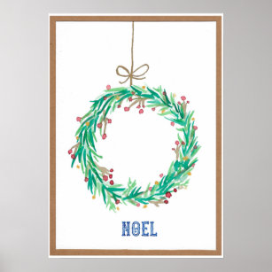 Aquarelle Poster de la couronne de Noël, Noel