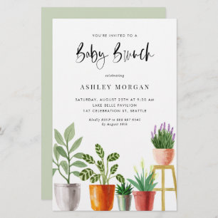 Aquarelle Poted Plantes Baby Brunch Invitation