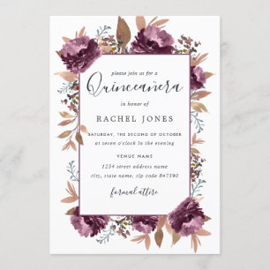 Aquarelle pourpre Fleur Quinceanera Invitation